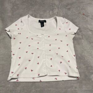 Streetwear Society White Cherry Button Down Crop Top